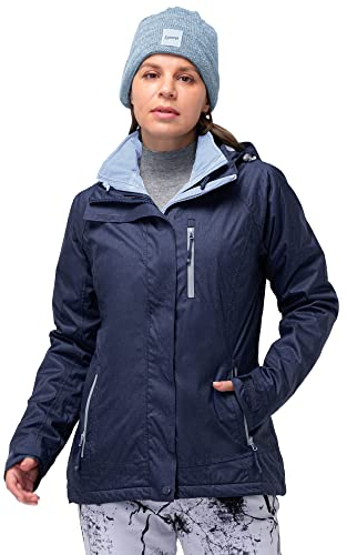 33,000ft 3 in 1 Jacke Damen Storm Jacket Winddicht Funktionsjacke, Atmungsaktiv Doppeljacke Regenjacke mit Softshelljacke Warm Skijacke Wasserdichte Winterjacke Dunkelblau 46