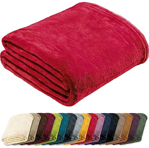 REDBEST Microfaserdecke Amarillo, Fleece-Wohndecke, Sofadecke rot Größe 150x200 cm - kuscheliger Teddyfleece, extra weich warm, pflegeleicht, waschbar