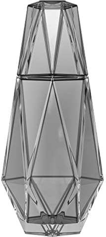 Moderne geometrische Nachttischkaraffe | 2-teiliges Set – Nachttisch-Wasserkaraffe | Glaskaraffe mit Tasse, die auch als Deckel dient | Nachttisch-Wasserkaraffe und Glas-Set in Grau (1,0 l)