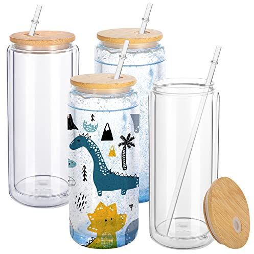 YOUKE OLA Doppelwandige, vorgebohrte Becher für Schneekugel, glitzernd, transparent, 473 ml, 4 Stück