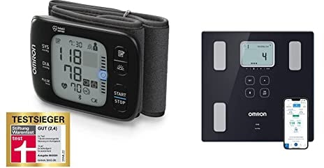 OMRON RS7 Intelli IT Handgelenk-Blutdruckmessgerät, Testsieger Stiftung Warentest 09/2020 + OMRON VIVA smarte Körperanalysewaage