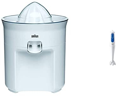 Braun CJ 3050 Spremiagrumi, 60 W, 0.35 Litri, Plastica, Bianco & MQ3000WH Smoothie MultiQuick 3 Minipimer
