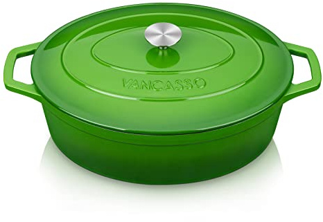 vancasso Schmortopf aus emailliertem Gusseisen, 9,3 l Dutch Oven Topf mit Deckel, ovaler Dutch Oven Gusseisentopf mit Antihaftbeschichtung für Brotbacken