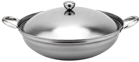 DOITOOL Camping Skillet Stainless Steel Wok Pot with Lids Hot Pot Pot Chinese Traditional Deep Wok Pan with Double Handle for Home Kitchen Restaurant Silver(25cm) Stainless Steel Cookware