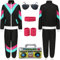80er Jahre Kostüm Trainingsanzug Pop Art für Retro Stil Bad Geschmack Party Assi Anzug Proll Anzug Assi Jahre 80er 90er Jahre Outfit Kleidung Accessoires für Damen Herren Jogginganzug Schwarz G045S