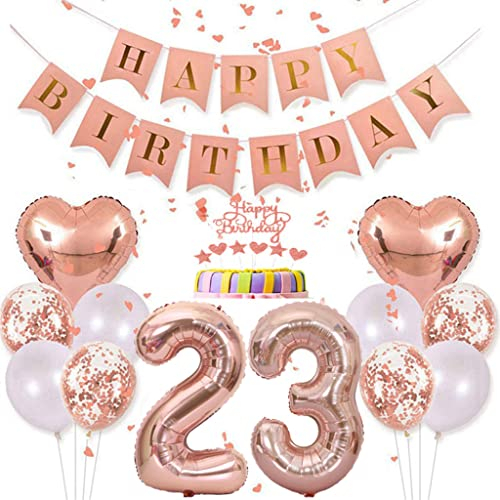 Conruich Decorazioni 23 Anni Compleanno Donna, Palloncini 23 Anni Compleanno Oro Rosa, Topper per Torta 23° Compleanno Donna, Oro Rosa Palloncino Numero 23, Decorazioni per Feste di 23 anni Compleanno