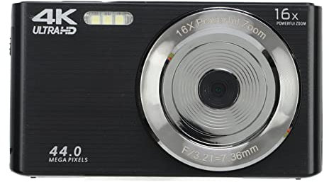 Digital Kamera Vlogging Kamera, 2,8-Zoll-Bildschirm 16X Digital Zoom Kamera 44MP Foto 4K HD Videokamera, Eingebautes Füll Licht, USB-Aufladung, 1200mAh, für Vlogger, Heim, Reisen (Schwarz)
