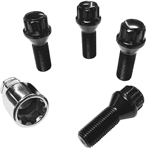 Felgenschloss M14x1,5x28mm Kegelbund 60° kompatibel mit Citroen Fiat Land Rover Maserati Peugeot Renault Toyota 4x schwarze Felgenschlösser Felgensicherungen Radsicherungen Radschrauben Radbolzen