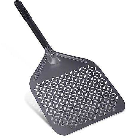 NUTUNI Pala para pizza, pala para pizza de aluminio anodizado duro con mango de buen agarre, raspador para pizza perforada para pizzas, pan, tartas caseras, 30 cm