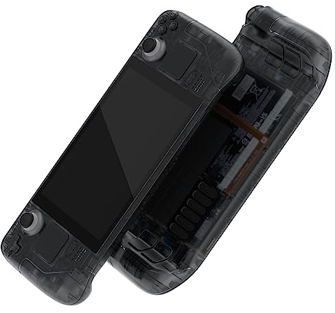 eXtremeRate Carcasa Transparente Compatible con Steam Deck LCD Accesorios Placa de Repuesto Cubierta Funda Case con Botones para Steam Deck Consola NO Incluida(Negro)