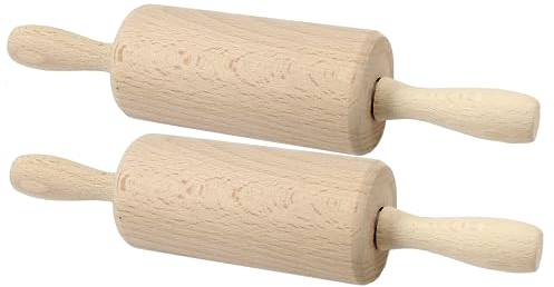 Smart-Planet 2er Set Kindernudelholz Mini Marzipanrolle für Kinder - Teigrolle für Plätzchen backen Zubehör Kuchenteig rollen, Knete - Plätzchenrolle