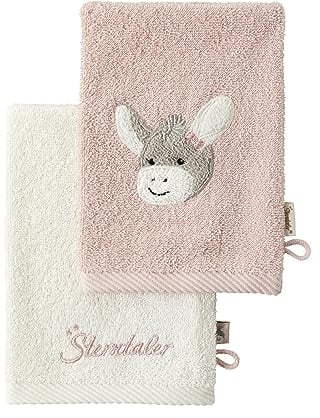 Sterntaler 2er Waschhandschuhe Esel Emmi Girl flora rose uni mit Stickerei und Logo Schriftzug