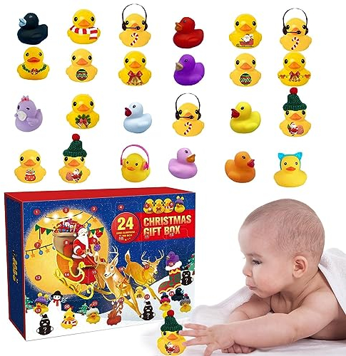 Dubbulon 2Satz -Weihnachts-Quietscheenten-Adventskalender – Gummienten-Adventskalender 2023/2024, Mit 24 Gummienten | Weihnachts-Adventskalender 24 Tage, Countdown-Kalender Kinder