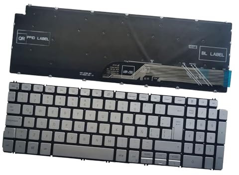 Teclado de Computadora Portátil Compatible para DELL Latitude 3510 e3510c,Vostro 15-5501 5502 P102F 5590 P88F 7500 7590 Latín Plata Retroiluminación