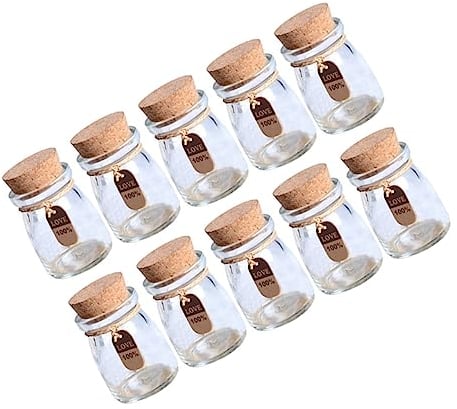 LIFKOME 10pcs Clear Jars Apothecary Jars Clear Container Nail Machine Cable Pudding Glass Bottle Mini Perfume Mini Glass Jars Glass Drifting Bottle Favor Jar Cork Storage Bottle Wooden