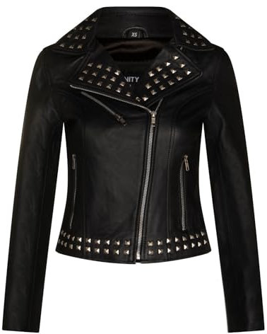 Infinity Leather Mujer Cuero Negro Motero Chaqueta gótica con tachuelas