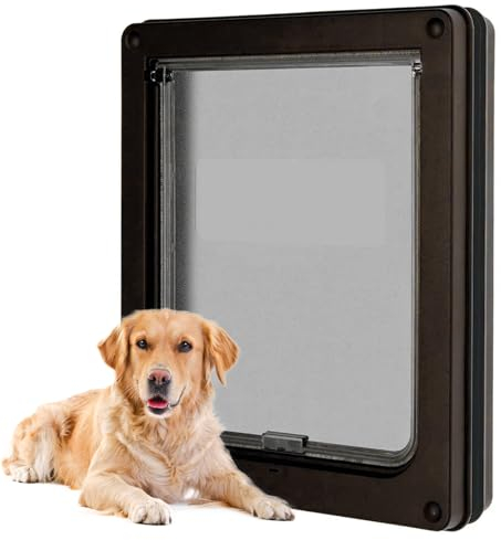 RUYICZB Puertas para Perros Grandes para Mascotas, Resistente Al Viento Y La Lluvia, Paneles Tipo Bayoneta, Gateras para Puertas Adecuadas para Puertas Interiores Y Exteriores,Negro,L