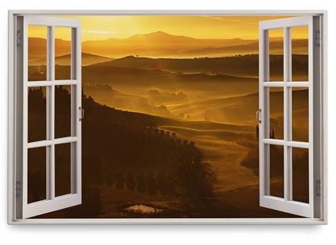 Paul Sinus Wandbild 120x80cm Fensterbild Landschaft Natur Abendrot Rot Nebel Sonnenuntergang