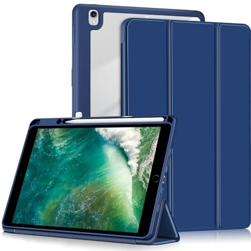 Yiernuo Hülle für iPad 9 8 7 Generation 10.2 Zoll 2021 2020 2019,iPad Air 3 Generation 10.5 2019, iPad Pro 10.5 2017，Stoßfest Schutzhülle mit Auto Schlaf/Wach Und Stifthalter,Dunkelblau