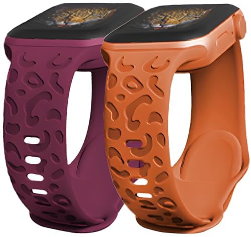 BXKM Engraved Leopard Straps Compatible with Apple Watch 38mm 40mm 41mm&42mm 44mm 45mm 46mm 49mm Women, Soft Silicone Sport Strap for iWatch Series 10/9/8/7/6/5/4/3/2/1/SE/SE 2/Ultra/Ultra 2