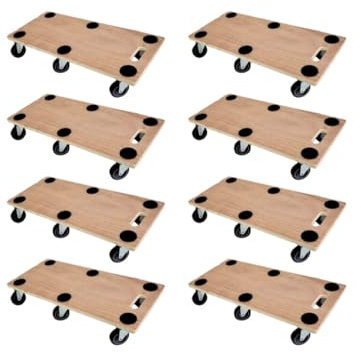 PROREGAL Profi Transportroller Hercules 30x68 cm Schwerlast bis 300 kg mit 6 Gummirollen & Griff, Sperrholzplatte, 8er Set Rollbrett für Möbel Möbelroller Transporthilfe für Umzug Pflanzen Werkstatt