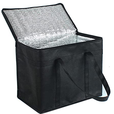 Thermally Insulated Shopping Bags Insulated Food Delivery Bags Black Cool Bags Keep Food Warm Or Cool Insulated Reusable Shopping Bag Grocery Shopping Bag Collapsible And Foldable (2 x Large Bags)
