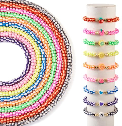 FASHEWELRY 990 Stück gestreifte Tonperlen, Großpackung Nachahmung, Süßigkeiten, flach, rund, Heishi-Perlen, handgefertigte Polymer-Ton-Perlen für Sommerarmband, Schmuckherstellung