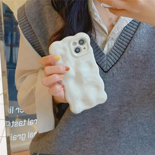 Rokmym Hülle kompatibel mit iPhone 15 3D Wave Bubble Design Lockige Wellenform Weiche TPU Stoßstange Handyhülle für Mädchen Frauen Silikon Stoßfest Schutzhülle Cover Case für iPhone 15,Creme Weiß