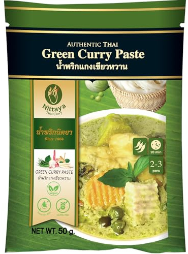 Nittaya Grüne Currypaste aus Thailand - Vegan, 50 g | Hochkonzentrierte Thai-Curry-Paste – glutenfrei, ohne Transfette – seit 1984 von Thai-Köchen verwendet