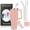 NextGen Stainless Steel 40oz Insulated Tumbler with Straw, Lid, Base, Straw Brush - BPA Free Travel Mug with Handle (Light Pink)