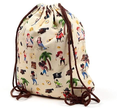 Grupo Darik Mochila de cuerdas infantil para el colegio, playa, piscina, extraescolares. Bolsa infantil de gran resistencia de nailon con cuerdas regulables. (PIRATAS)