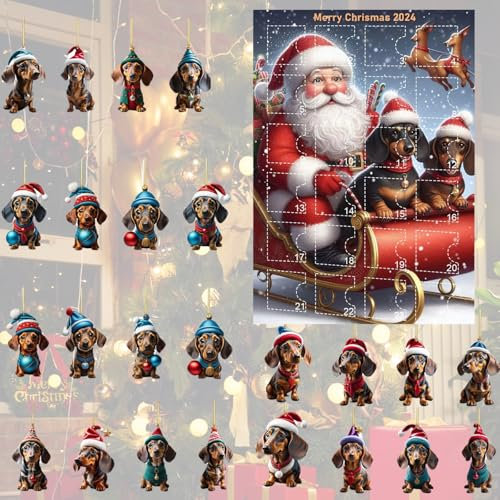 Hund Adventskalender 2024 2D Dackel Kalender 2024 Weihnachten Countdown Kalender Weihnachten Geschenk für Jungen und Mädchen