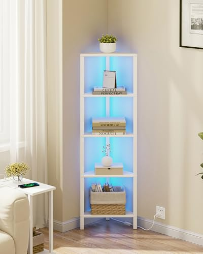 TUTOTAK Eckregal mit LED-Licht, 5-stöckiges Eck-Bücherregal