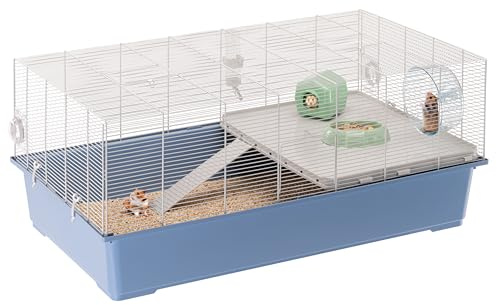 Ferplast Hamsterkäfig, Mäusekäfig Milos Jumbo, Käfig für Hamster Mäuse, Kunststoffboden Struktur aus recyceltem Eisen, Einfache Wartung, Modulares Käfigsystem, Inklusive Zubehör, 69,5 x 46 x h 41 cm