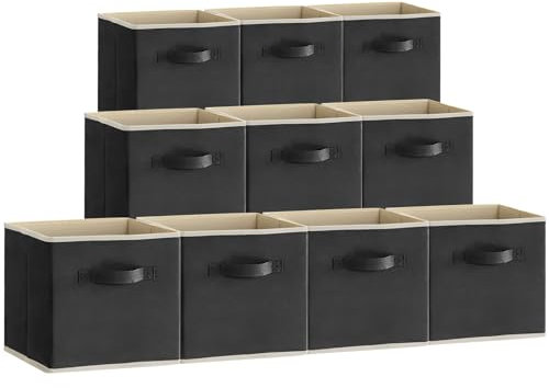 Lifewit 10 Stück Aufbewahrungsbox Stoff, Faltbare aufbewahrungsbox, 26 x 26 x 28 cm Aufbewahrung Ordnungsboxen aus Vliesstoff mit Griff für Kisten Kallax Boxen Regal, Schwarz
