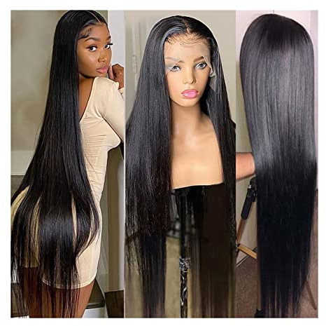 Perücken für Frauen Kostüm Partei HD Straight Lace Perücke Echthaar Lace Front Perücke 180% Brasilianisches Remy-Haar Vorgezupft 8-38 lange gerade transparente Lace Frontal Perücken Perücke(13x6x1 T