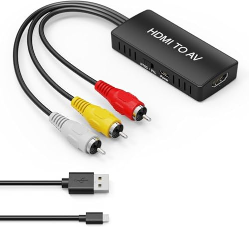DigitPro HDMI to RCA Converter, HDMI to AV 3RCA CVBs Composite Video Audio Converter Adapter for Old TV Compatible PAL/NTSC for Roku, Android TV Box, DVD ect