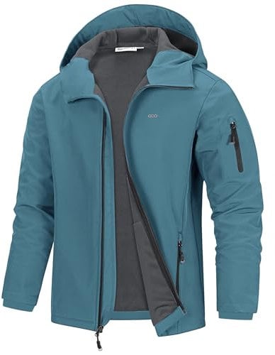 33,000ft Jacke Herren Wasserdichte Atmungsaktiv Softshelljacke - Übergangsjacke Winddichte Regenjacke Wanderjacke mit Kapuze Hellblau XL
