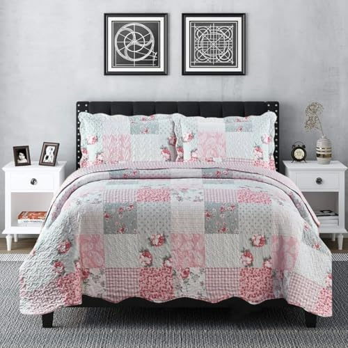 ZIYA HOMES King Size Quilted Reversible Patchwork Bedspread Comforter Bed Throw with Pillow Sham Quilted Coverlet Bedding set Reversible Cotton Bedsheet Quilted Duvet Set Machine Washable