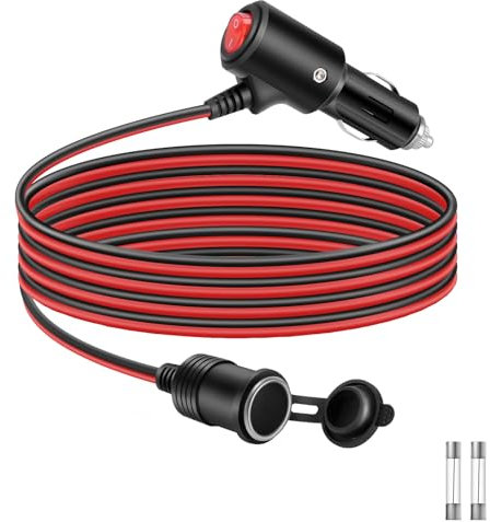Thlevel Cable de Extensión Conector para Encendedor de Cigarrillos de Coche 16AWG Prolongador Cable Toma de Mechero con Interruptor para 12V 24V Caravana Barco Camper 1 Metro