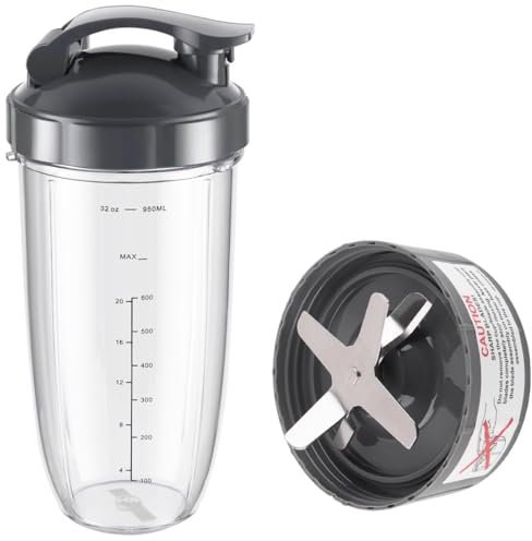 Replacement Parts for NutriBullet Blender 600 900 Series - 32oz Cup & Extractor Blade with Flip-Top to-Go Lid Compatible with NutriBullet 600w/900w Juicer Mixer