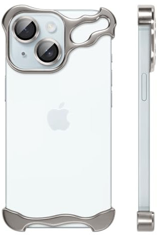 UZEUZA Frameless Hülle Metall für iPhone 15, Handyhülle Rahmenlose Minimalistischen Design, Schutzhülle Kameraschutz,Aluminium Schale Dünn Slim Aesthetic Bumper Stoßfeste Case,Titan Natur