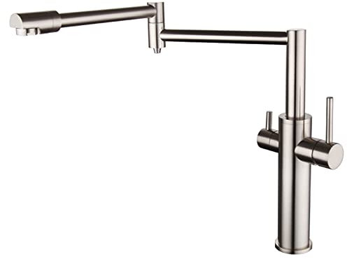 WACEH Faucet Topffüller, schwenkbarer, klappbarer Küchenarmatur mit Trinkwasserfilterhahn, Messing-Doppelgriff-Kalt- und Warmküchenmischer, gebürstetes Nickel, groß (groß) Water-tap