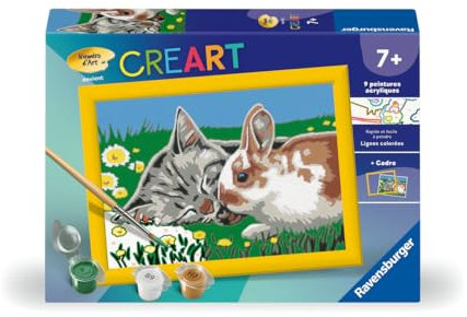Ravensburger - CreArt Kids 13x18 cm - Numéro d'art - Chaton et Son Compagnon Le Lapin - Kit de Peinture par numéros - Dès 7 Ans - 25658