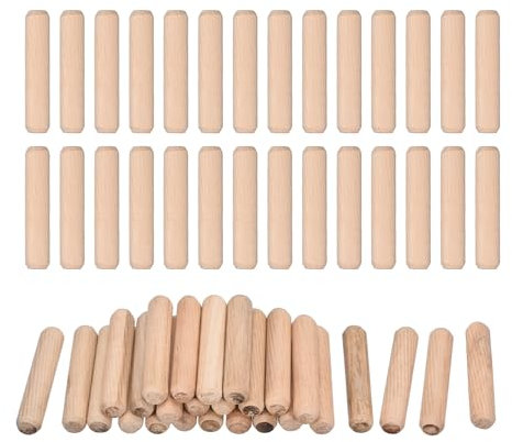 QUARKZMAN 90 Stk. Holzdübel 10x50mm(0,39x1,97) Gerillte abgeschrägte Enden Holz Dübelstifte Getrocknetes Hartholz für Holzbearbeitung Möbel Regal