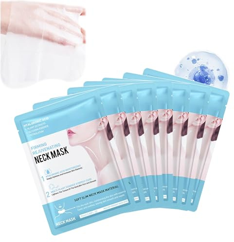 Anti-Falten Halsmasken, Hyaluron Maske Gesicht Halsstraffung, Feuchtigkeitsspendend Halsstraffung Maske gegen falten, Skincare Neck Mask für Nacken Doppelkinn, Hals Wrinkle Patches, 8pc