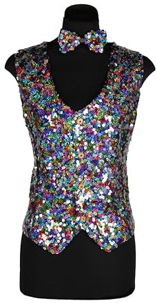 T3983-9900 bunt Multicolor Damen Pailletten Weste mit Schleife 2 tlg.