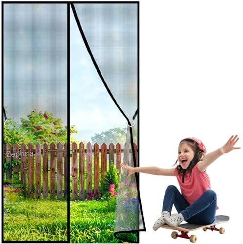 Fly Bug Mosquito Mesh Curtain, 195x180cm Insektenschutz Rollo selbstklebend, Insektenschutz Magnetischer Fliegenvorhang für Balkontür, Wohnzimmer JPP1k Schwarz