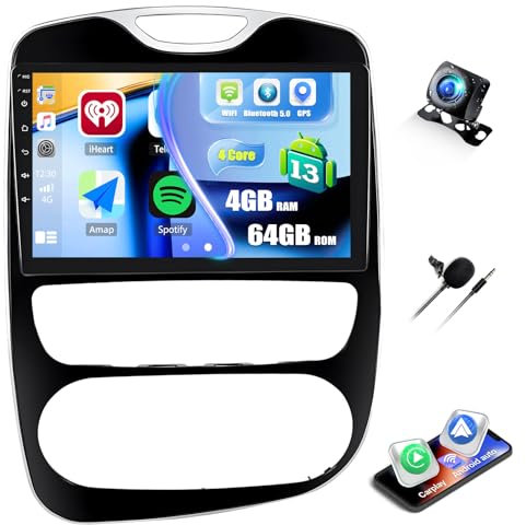 4G+64G CAMECHO Android 13 autoradio con navi para Renault Clio 4 2012-2018, 2 DIN Wireless Carplay Radio con Pantalla de 10'' RDS/FM MirrorLink Bluetooth5.0 32EQ+Cámara Trasera