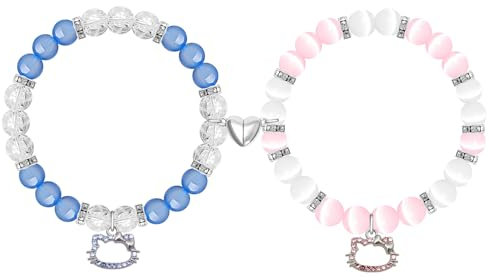 Tashce Magnetische Matching Bracelets für Paare & Freunde, Herzdesign Partnerarmbänder mit verstellbarer Größe, Freundschaftsarmbänder, BFF Paare für 2, Geschenk für Ferne Liebe (Katze & Katze)